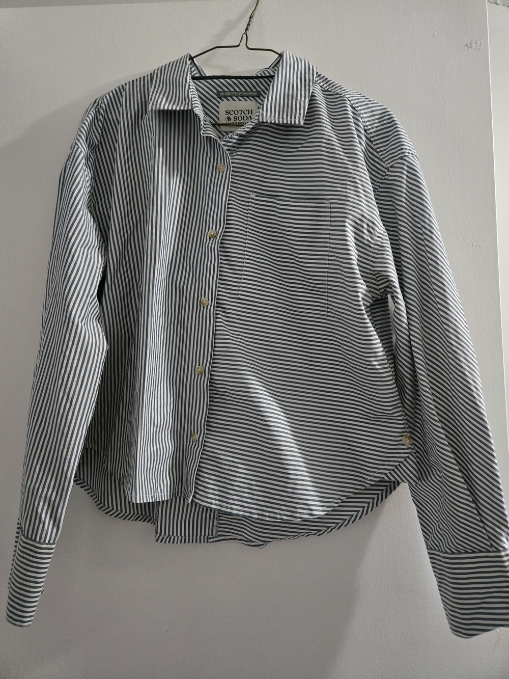 Scotch & Soda Women Navy & White Striped Button-Up Shirt